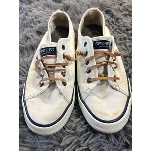 Sperry Top Sider Women's White Canvas Lace Up Low Top Sneakers Size 6.5
